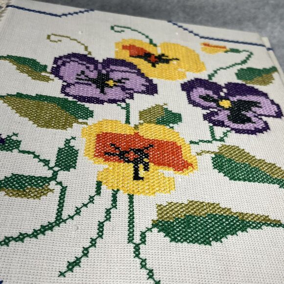 Handcrafted Greeting Card Keeper Binder Fabric Cross Stitch Pansies Organizer - Picture 16 of 16